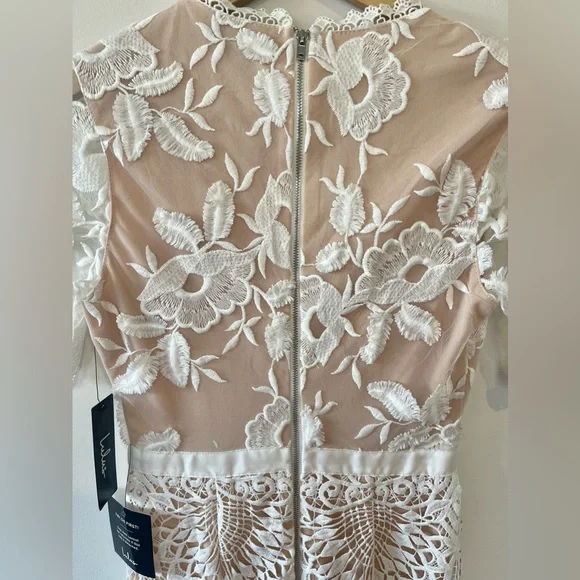 Lulu’s White and Nude Lace Midi Dress - Picture 7 of 11